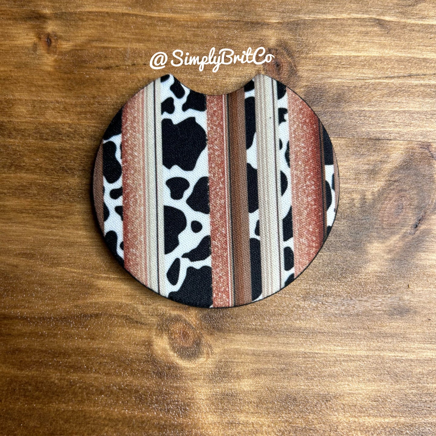 Neutral Cow Print Set of 2 Car Coaster