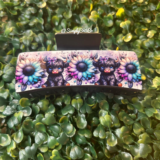 Sunflower Highland Cow Large Claw Clip