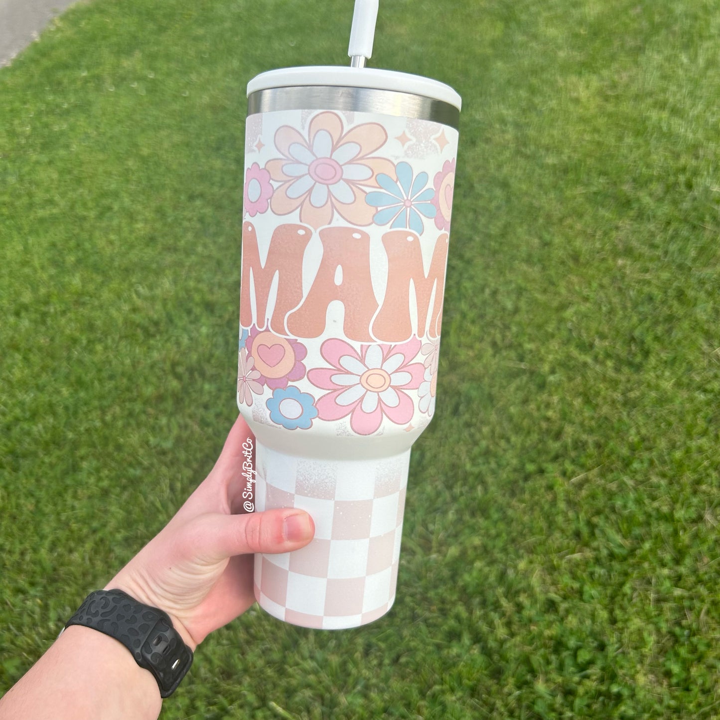 Matte Checkered Mama 40oz Tumbler | Floral