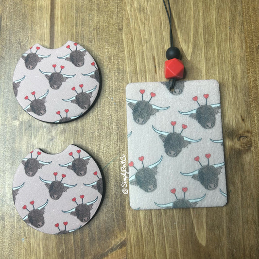 Highland Cow LOVE Freshie and Car Coaster