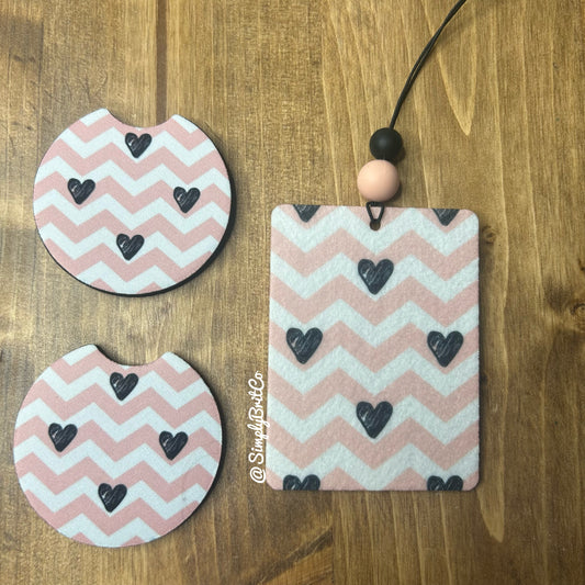 Chevron Hearts Freshie and Car Coaster