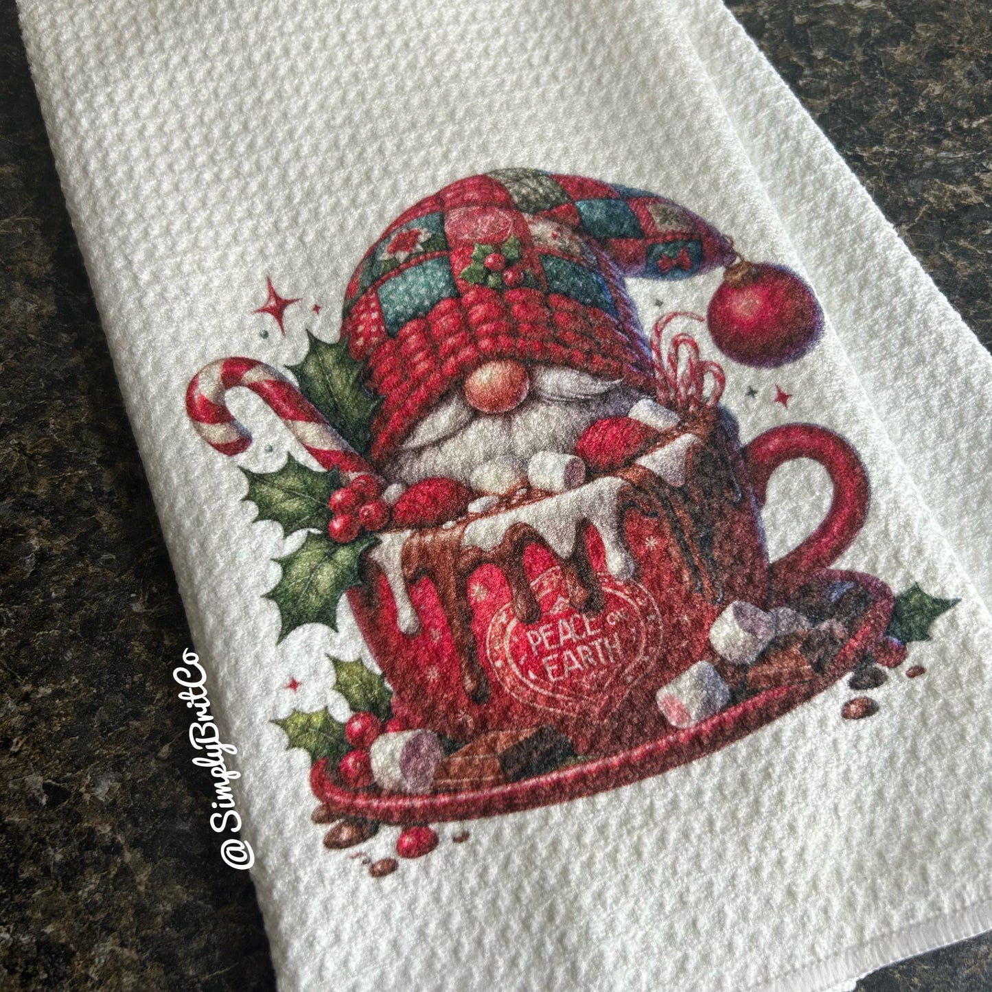 Red Quilt Gnome Cup Christmas Kitchen Towel