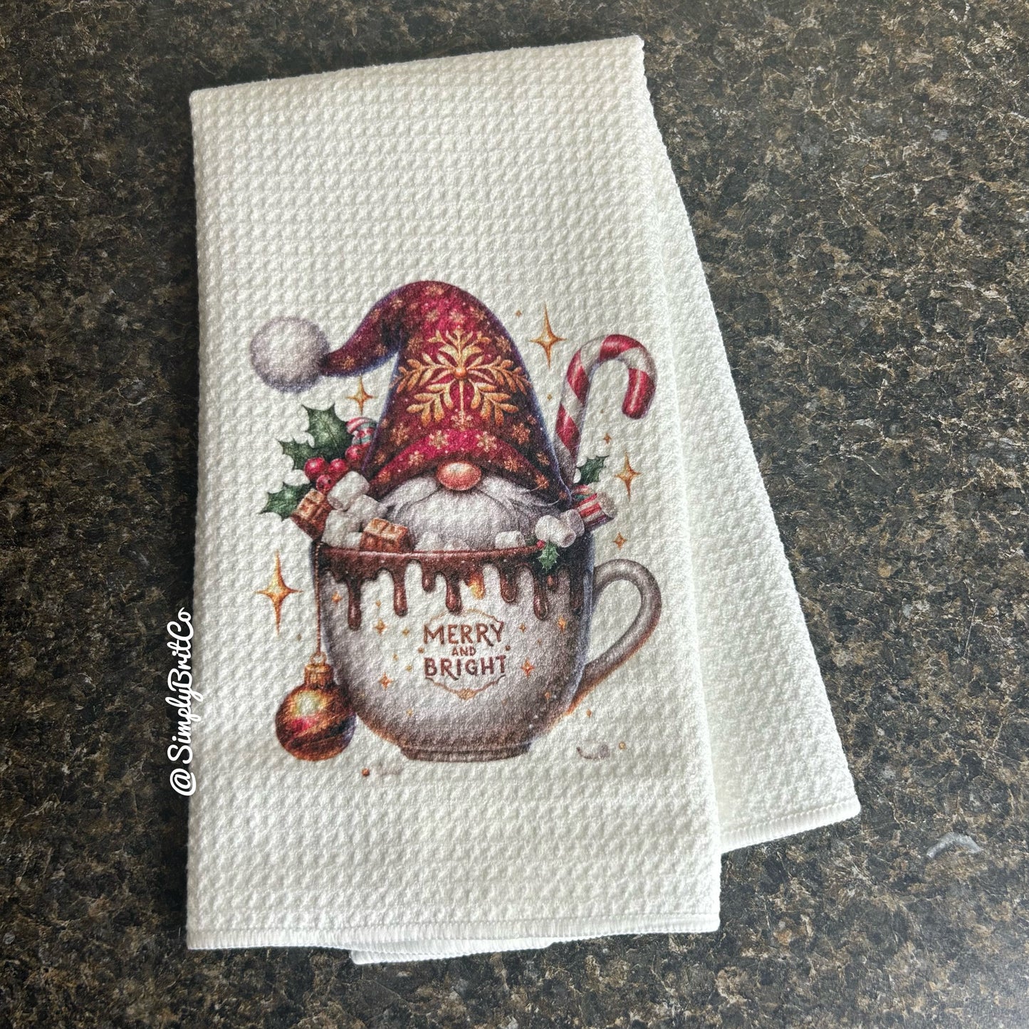 Merry & Bright Gnome Cup Kitchen Towel - Christmas