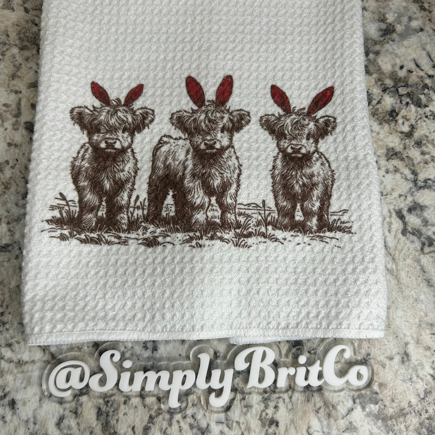 Bunny Highland Cow Kitchen Towel | Easter Home Decor |
