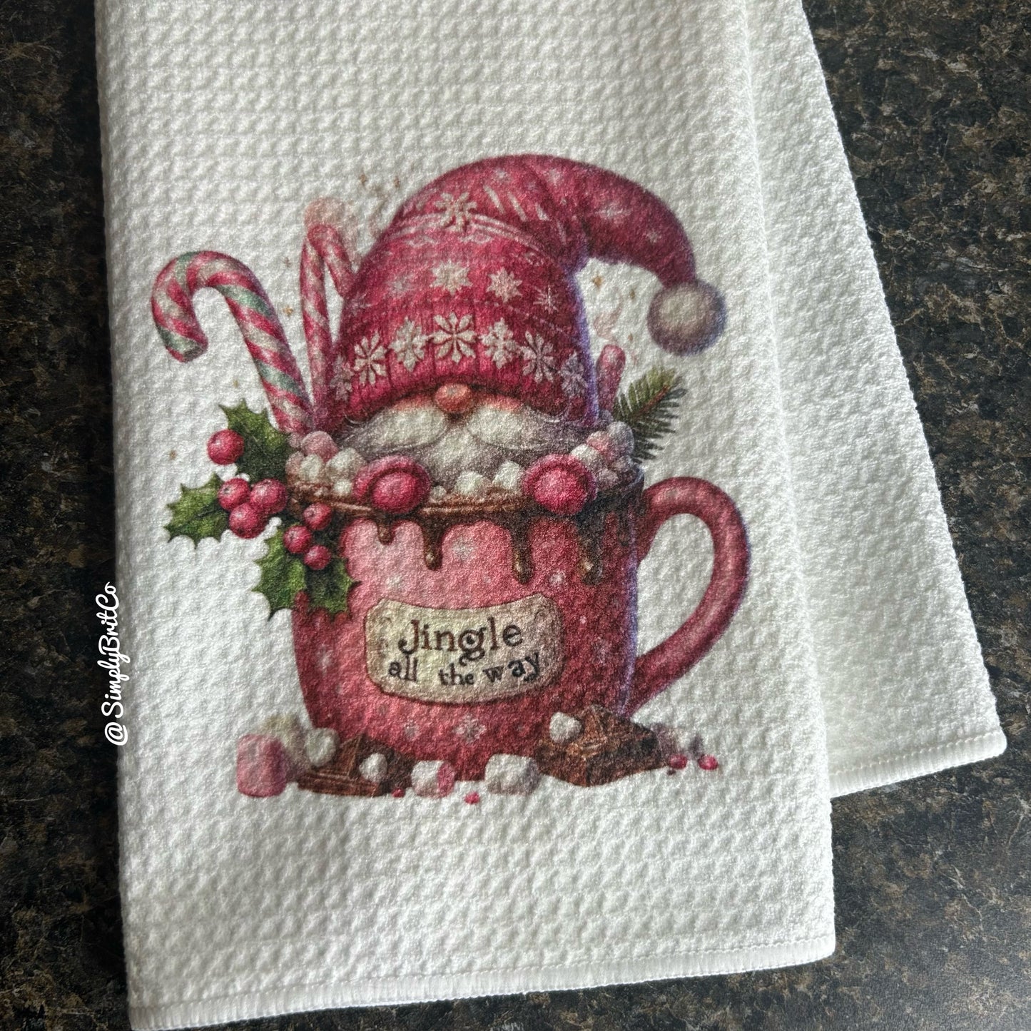 Pink Jingle All The Way Gnome Cup Kitchen Towel - Christmas