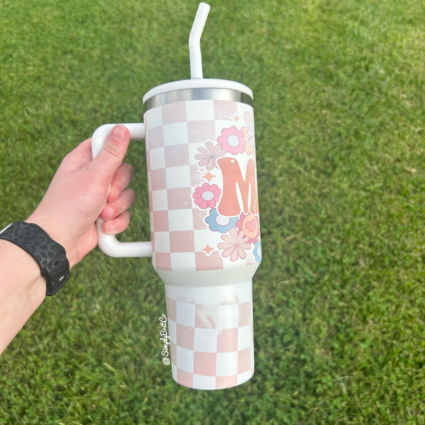 Matte Checkered Mama 40oz Tumbler | Floral