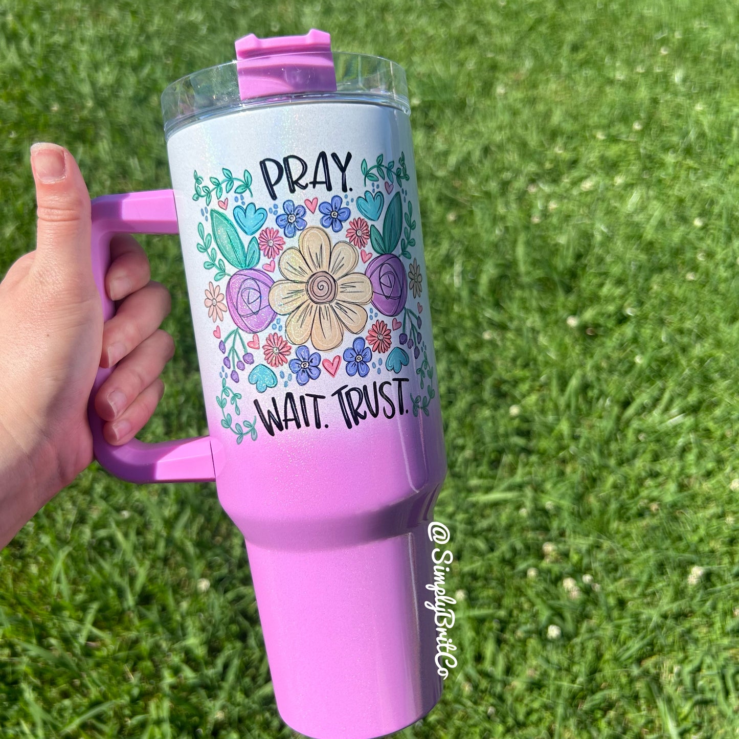 Pray Wait Trust Floral 40oz Tumbler | Shimmer Ombre