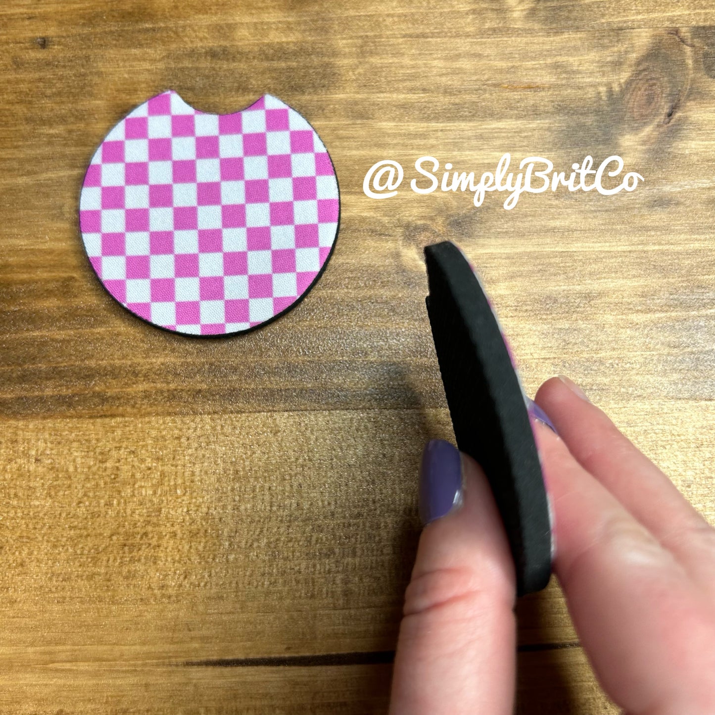 Pink and White Set of 2 Car Coasters