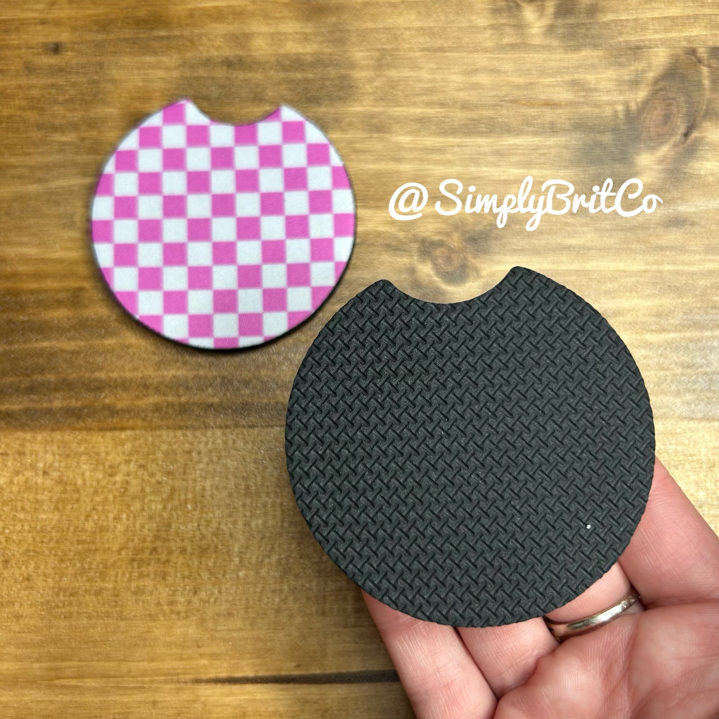 Pink and White Set of 2 Car Coasters