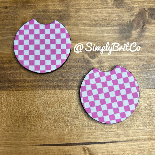 Pink and White Set of 2 Car Coasters