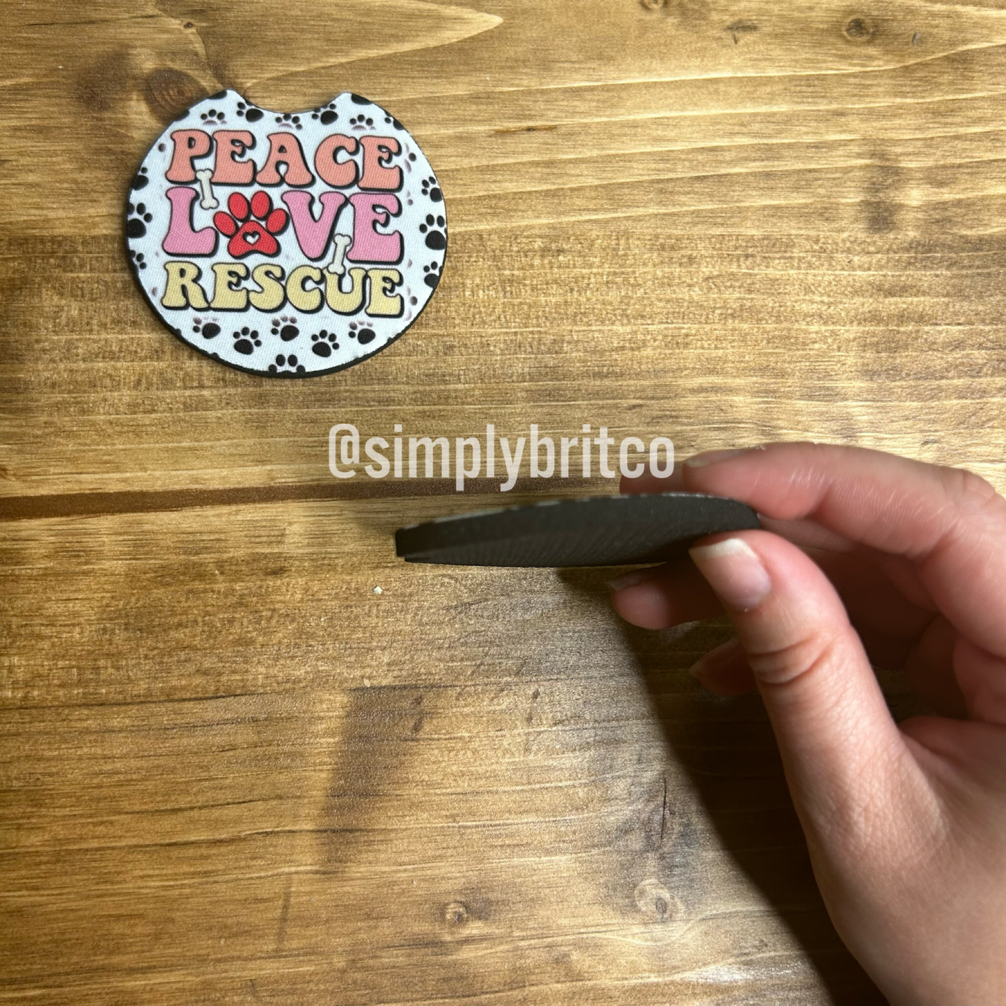Peace Love Rescue Set of 2 Car Coaster | Paw Prints
