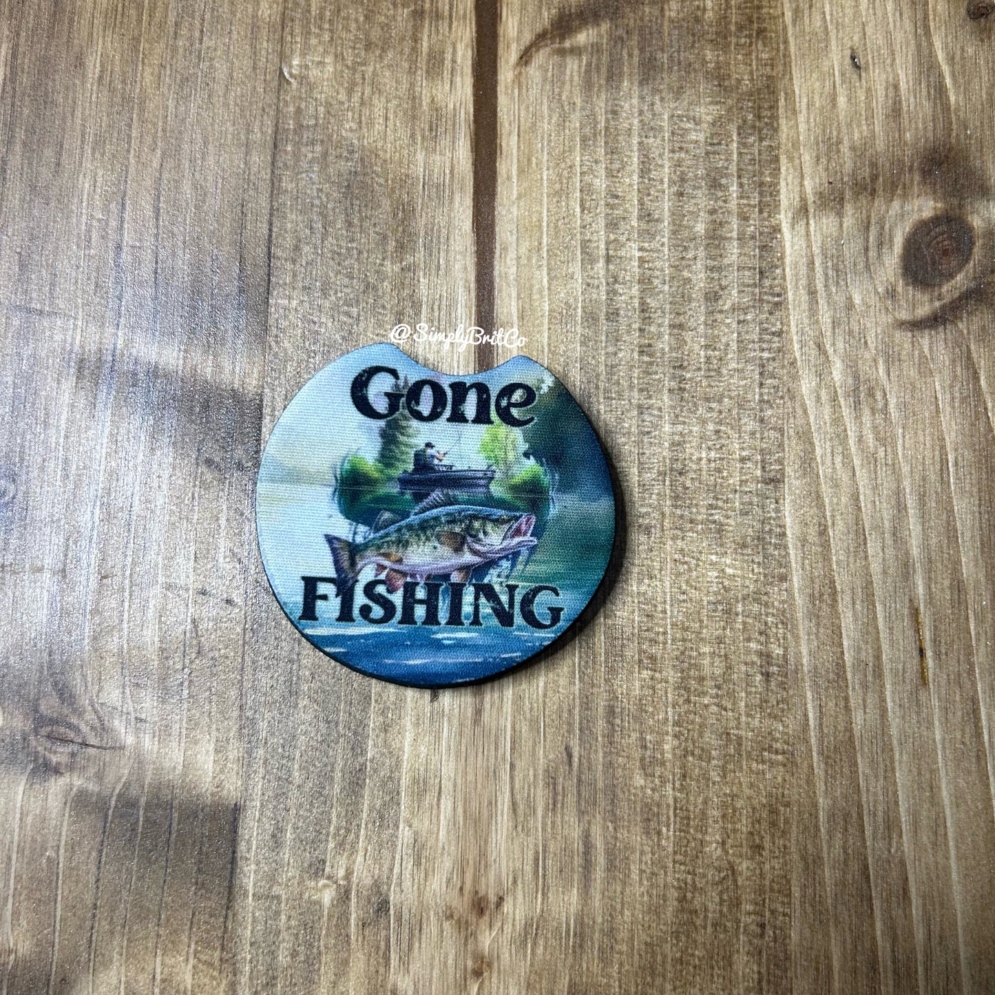 Gone Fishing Set of 2 Car Coaster