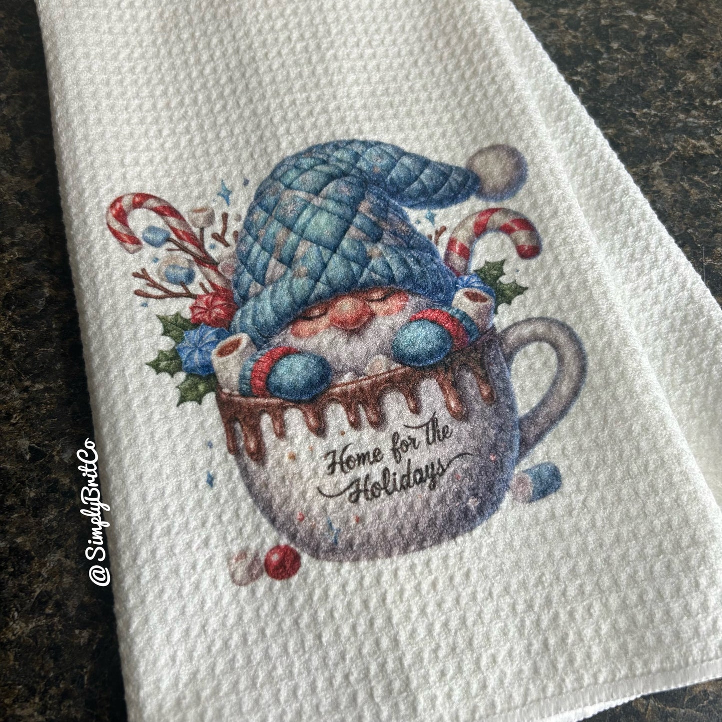 Home for the Holidays Gnome Cup Kitchen Towel - Christmas, Winter