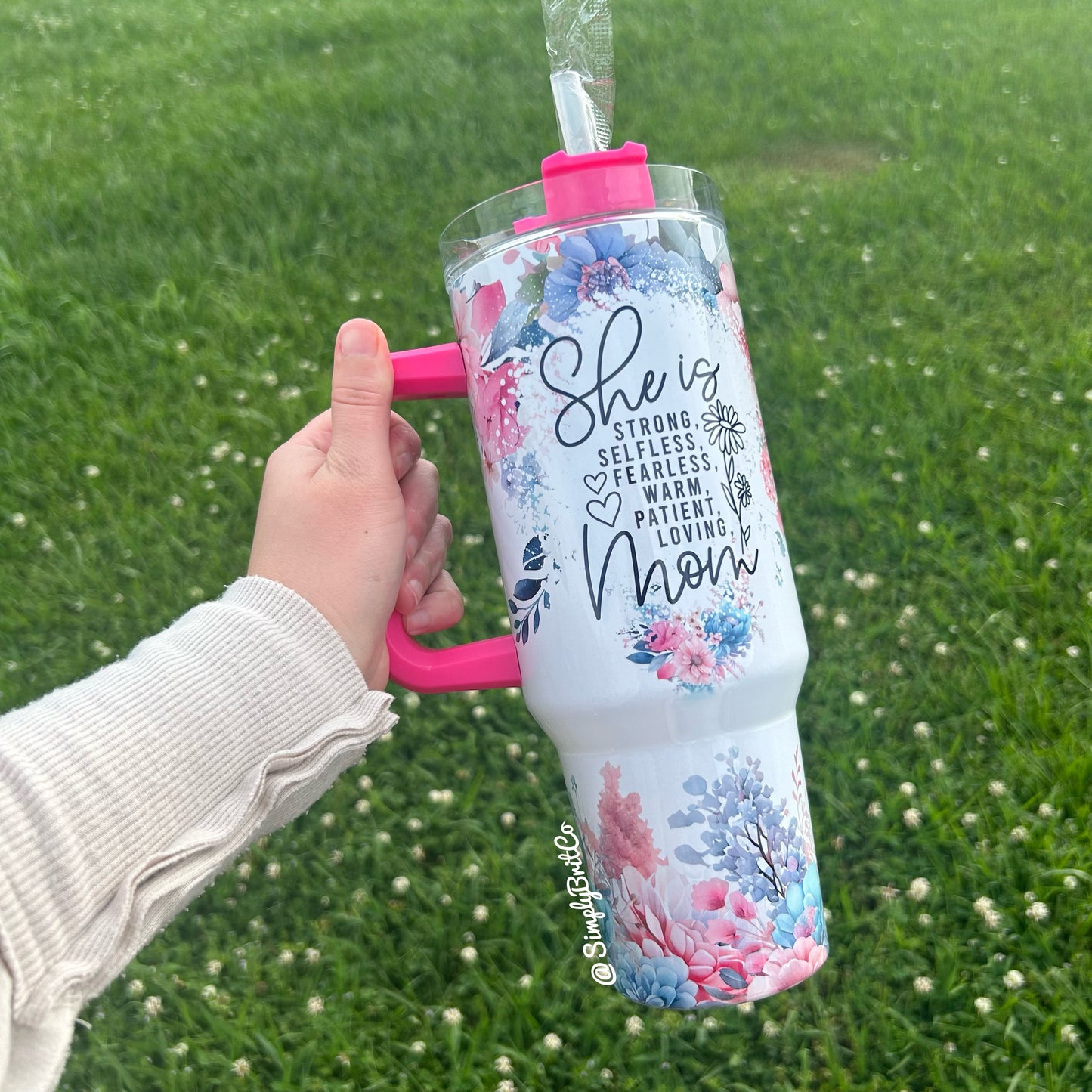 She is Mom Floral 40oz Tumbler