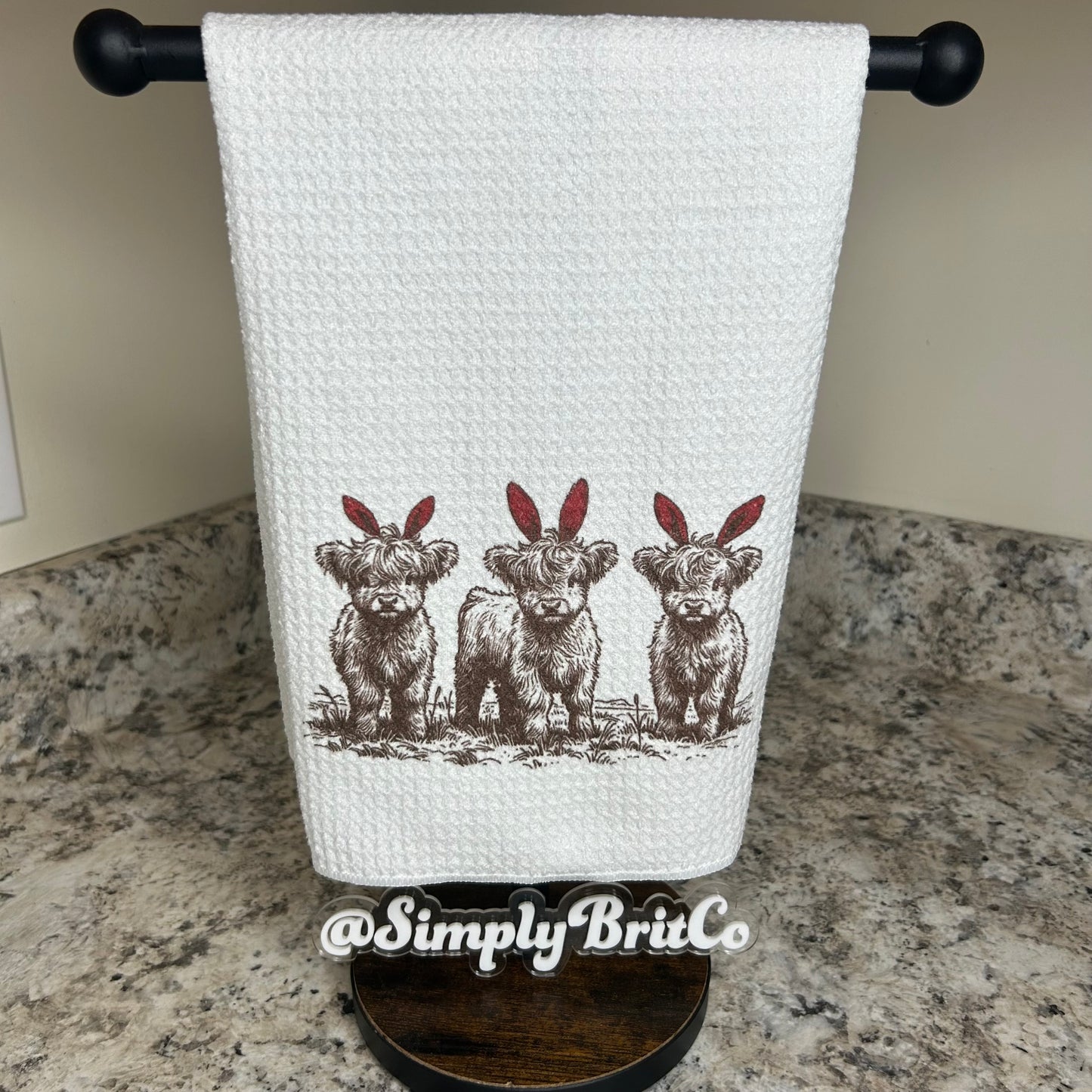 Bunny Highland Cow Kitchen Towel | Easter Home Decor |