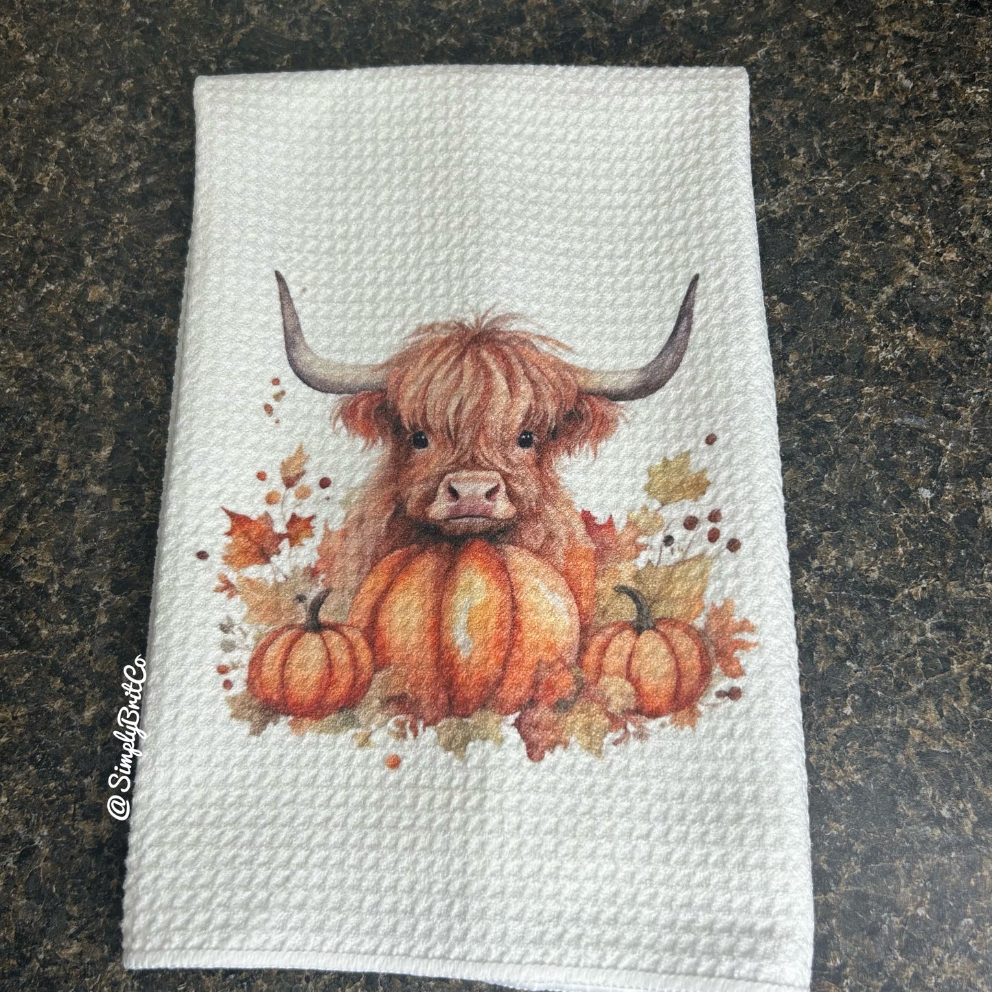 Highland Cow Fall Pumpkin Kitchen Towel