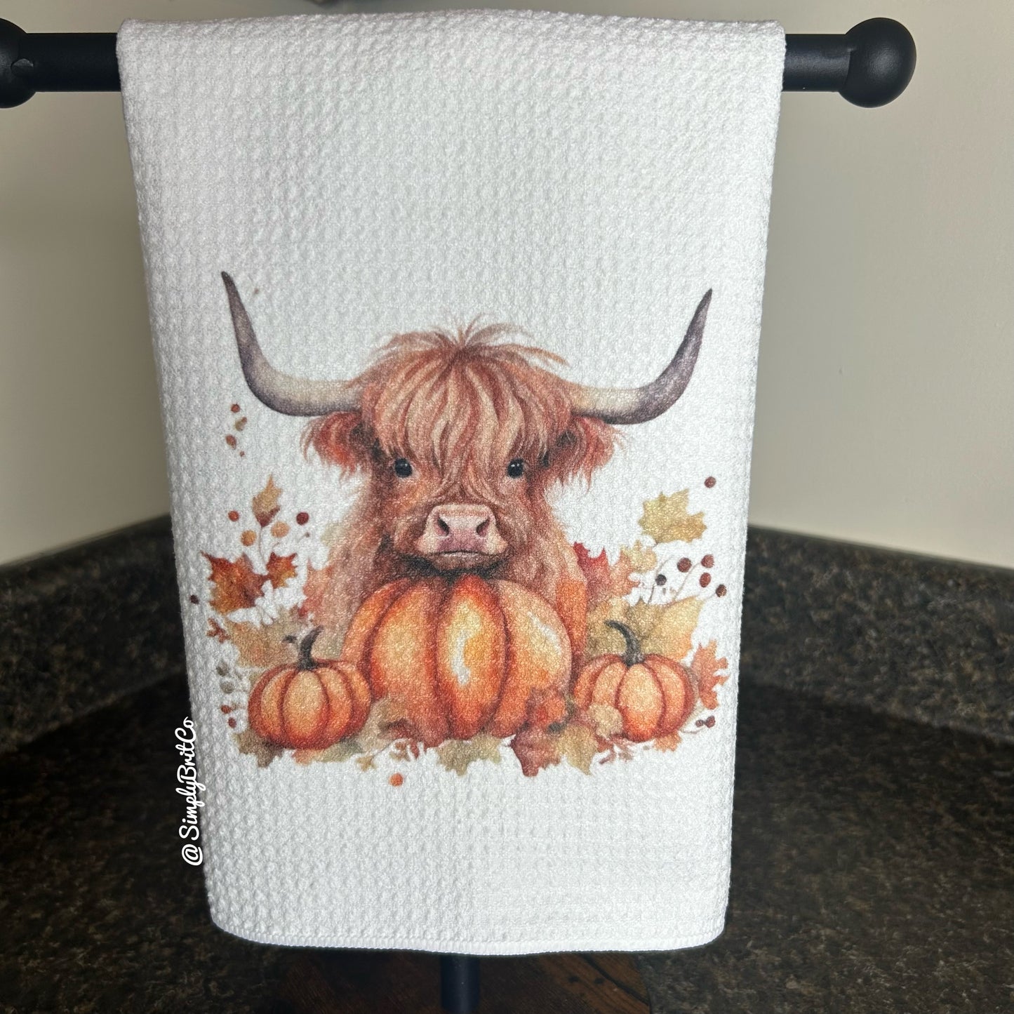 Highland Cow Fall Pumpkin Kitchen Towel