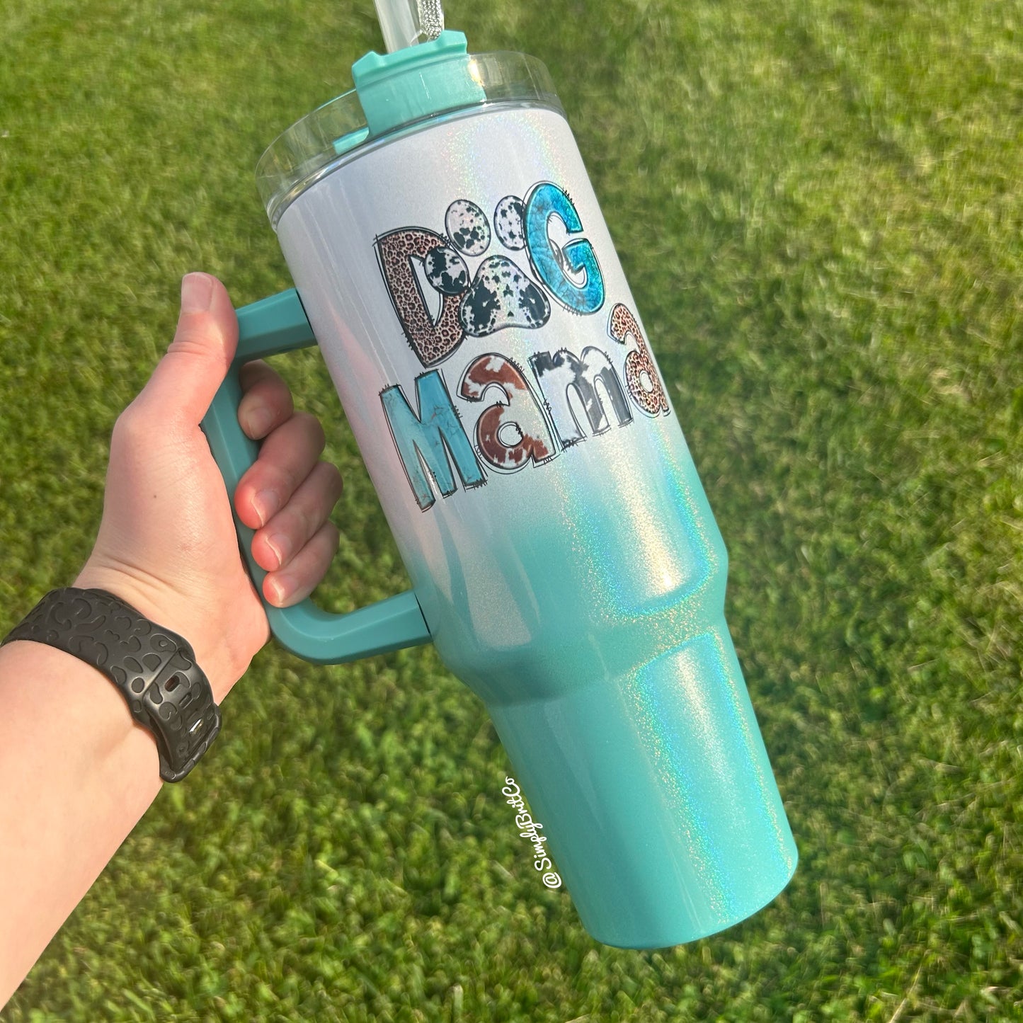 Dog Mama 40oz Tumbler | Shimmer Ombre | Cow | Teal