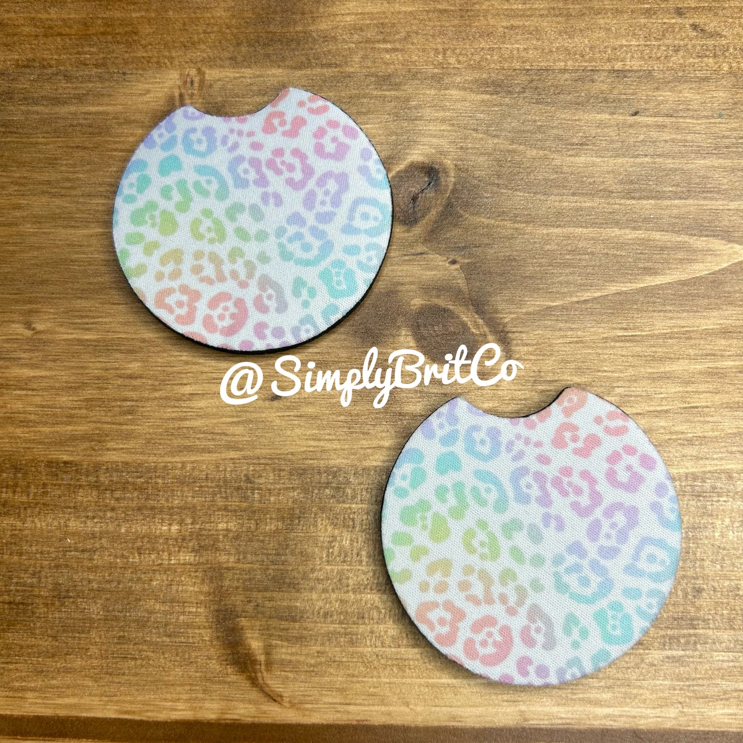 Light Multi Colored Cheetah Set of 2 Car Coasters