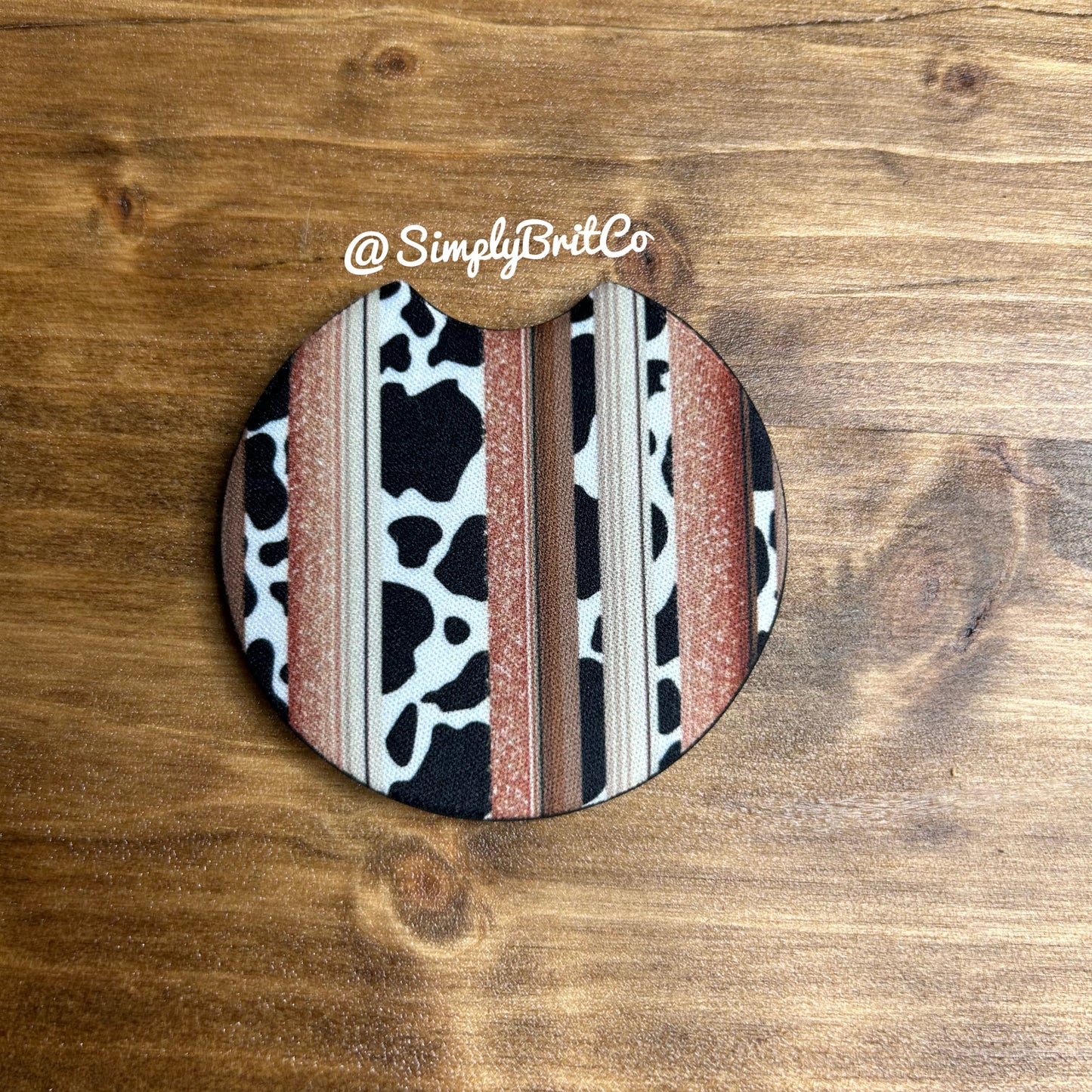 Neutral Cow Print Set of 2 Car Coaster