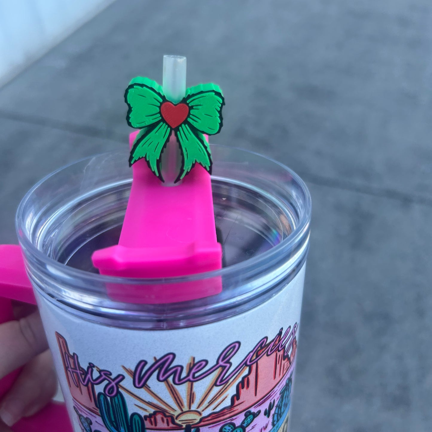 Green Bow and Red Heart Large Straw Charm (40oz)