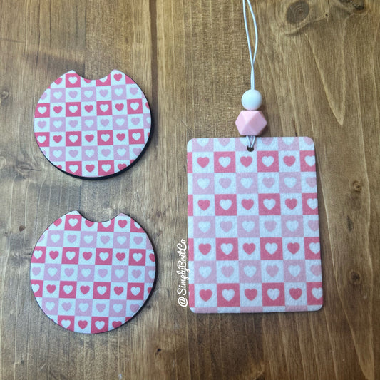 Checkered Heart Freshie and Car Coaster