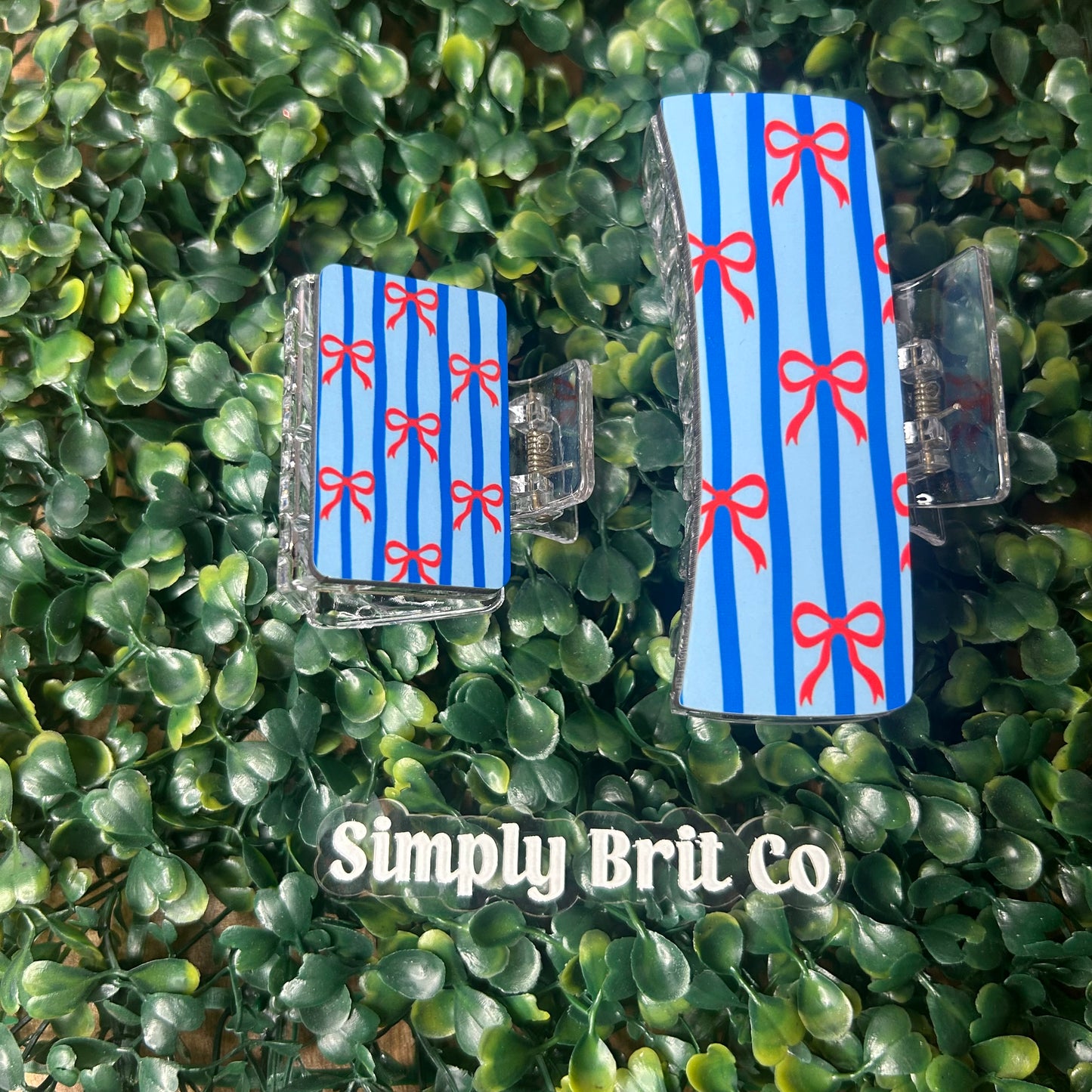 Mommy and Me Claw Clip Blue Stripe Set