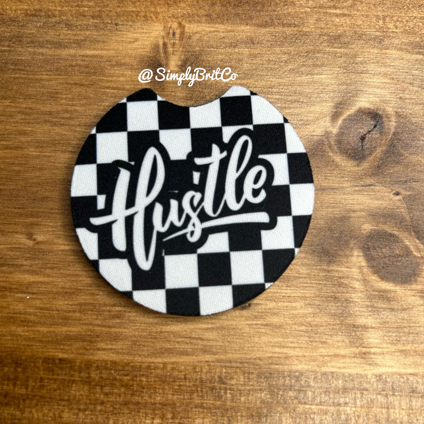 Black and White Checkered Hustle Set of 2 Car Coasters