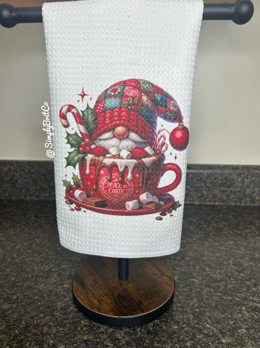 Red Quilt Gnome Cup Christmas Kitchen Towel