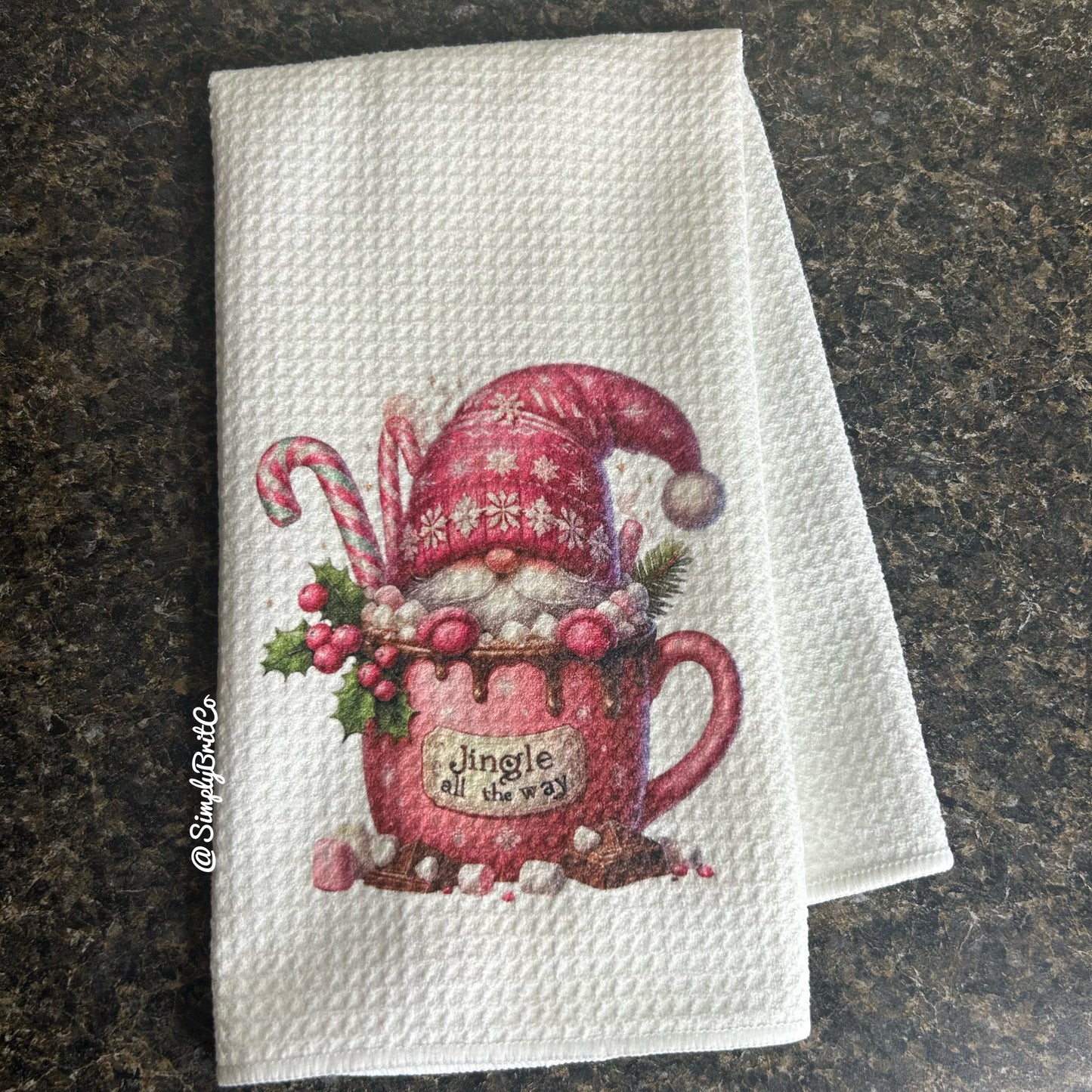 Pink Jingle All The Way Gnome Cup Kitchen Towel - Christmas