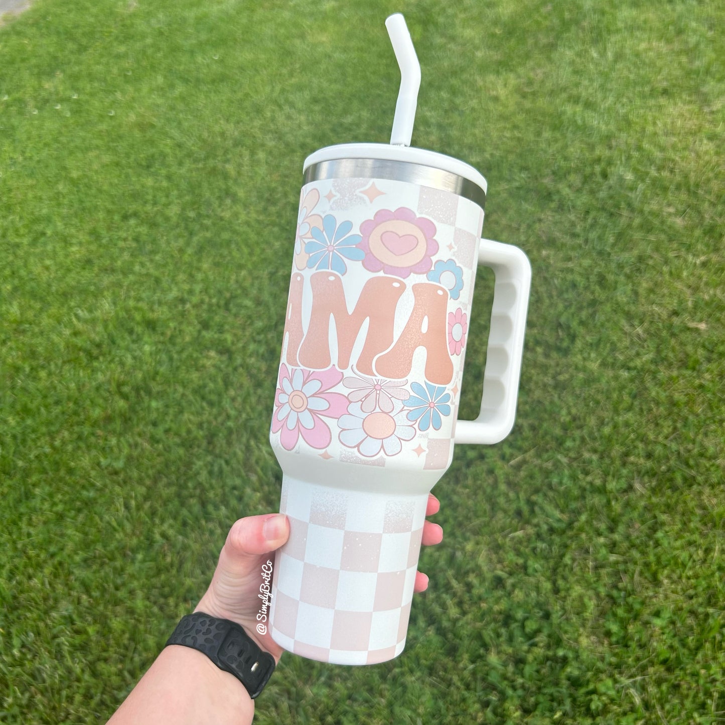 Matte Checkered Mama 40oz Tumbler | Floral