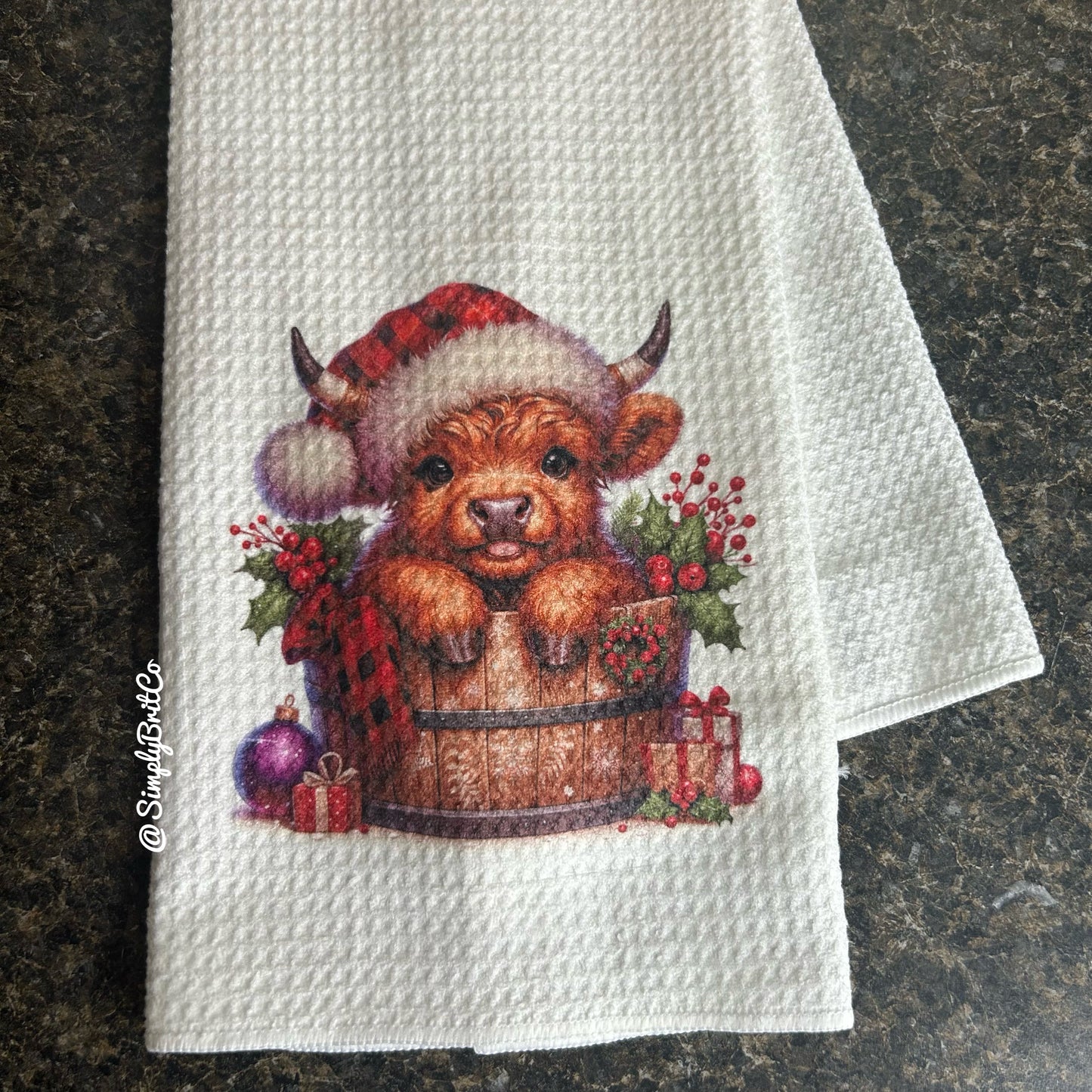 Baby Highland Cow Christmas Barrel Kitchen Towel
