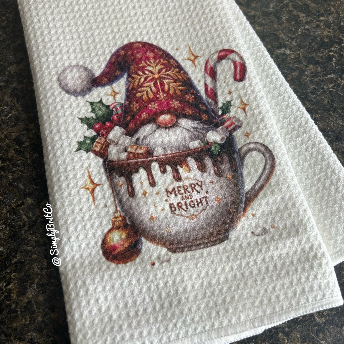 Merry & Bright Gnome Cup Kitchen Towel - Christmas