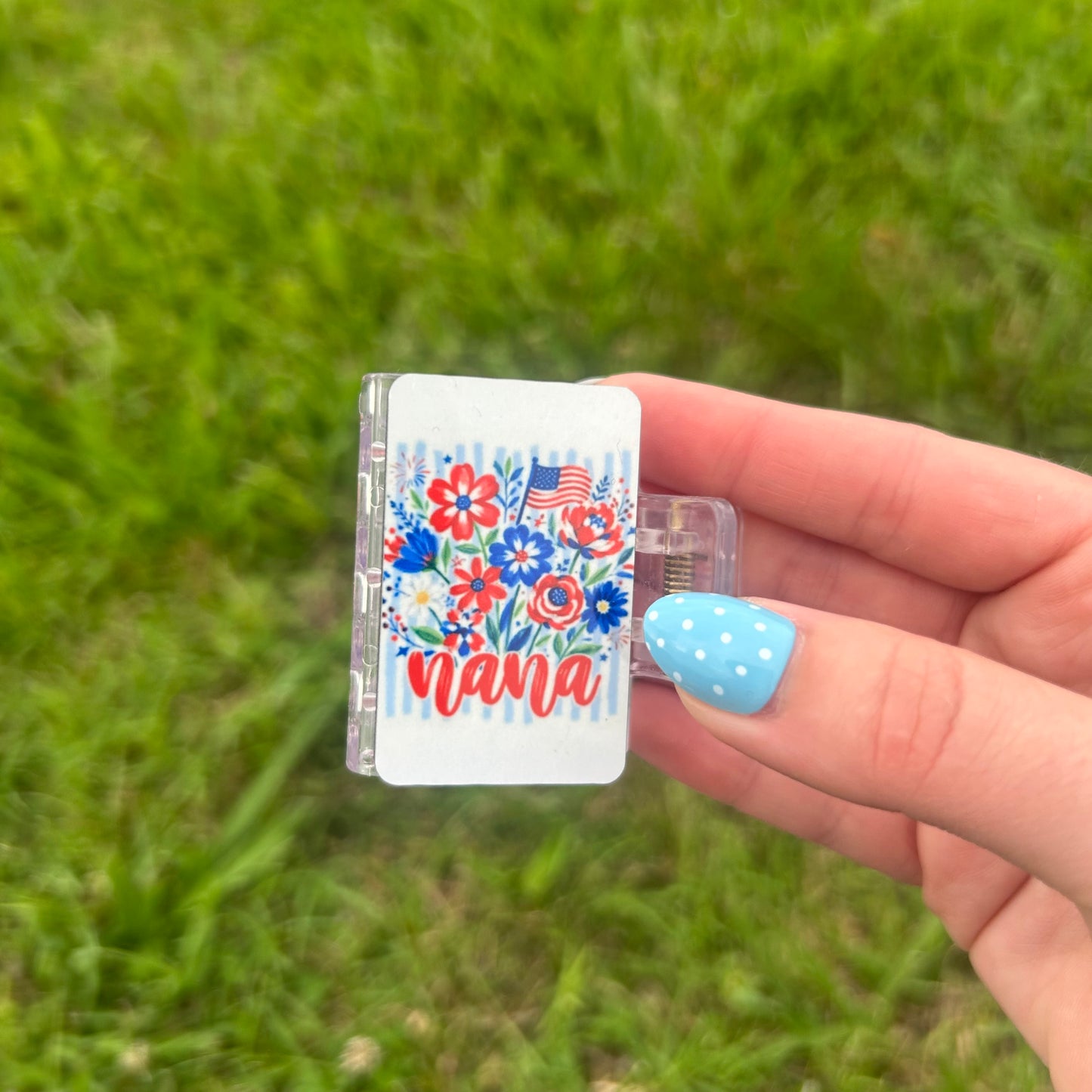 Flowers and Flag Name Small Claw Clip