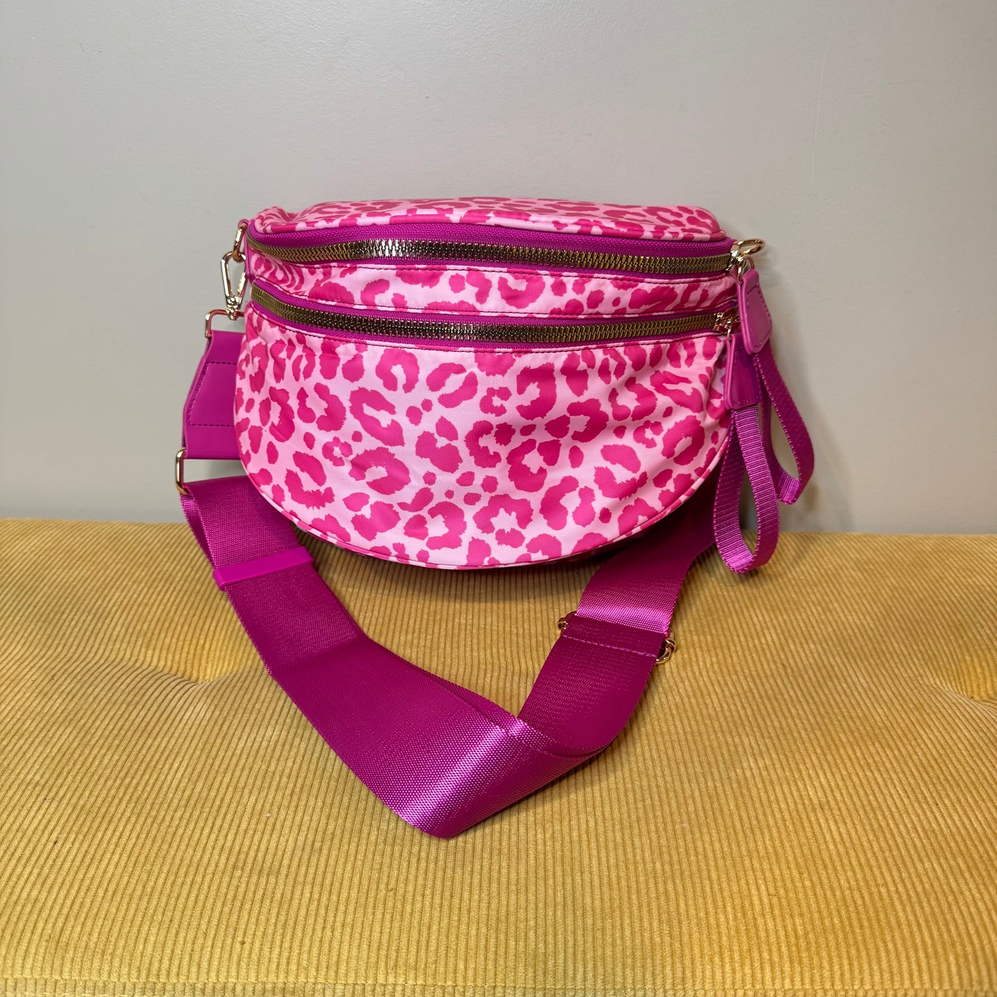 The Roni Nylon Crossbody - Animal Print Hot Pink