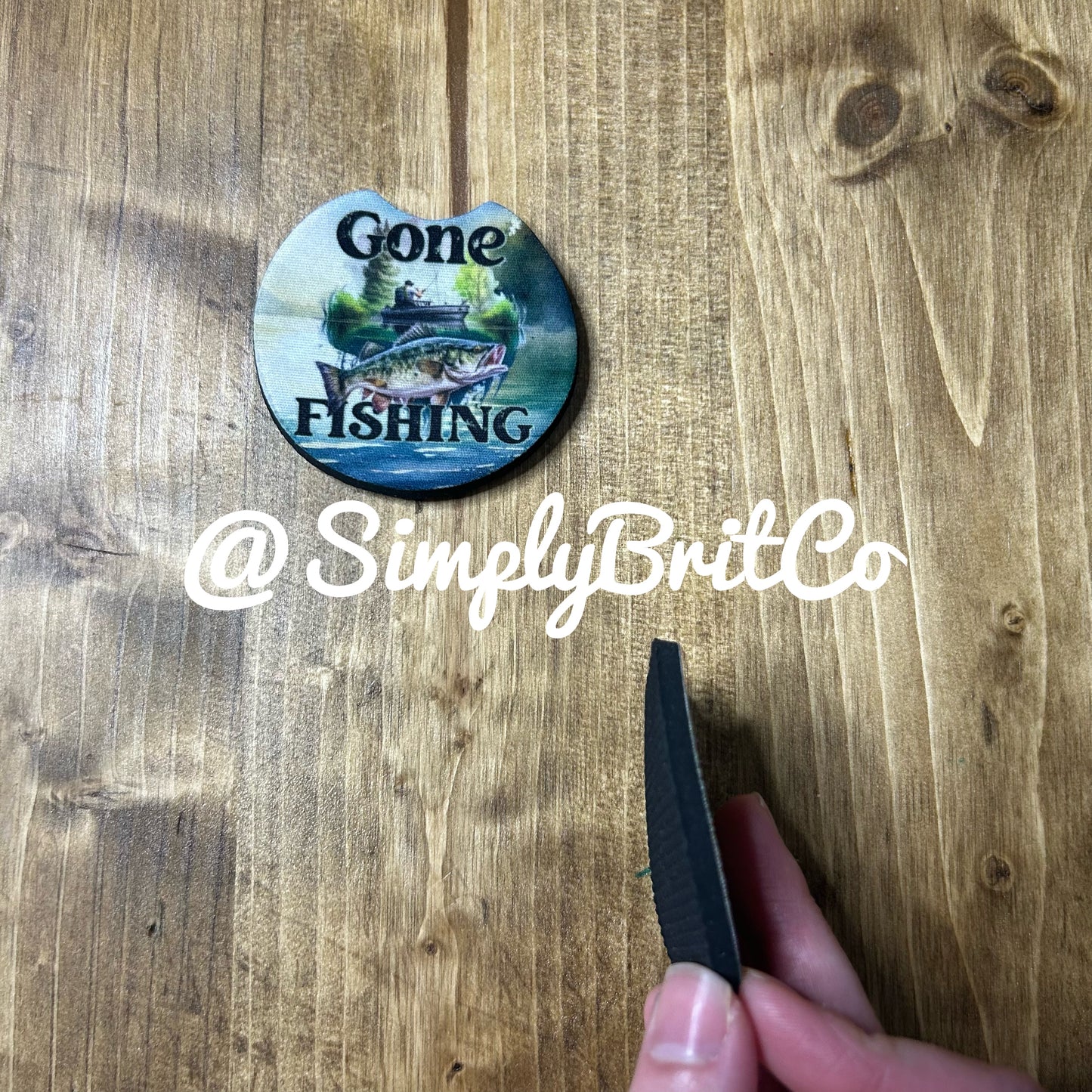 Gone Fishing Set of 2 Car Coaster