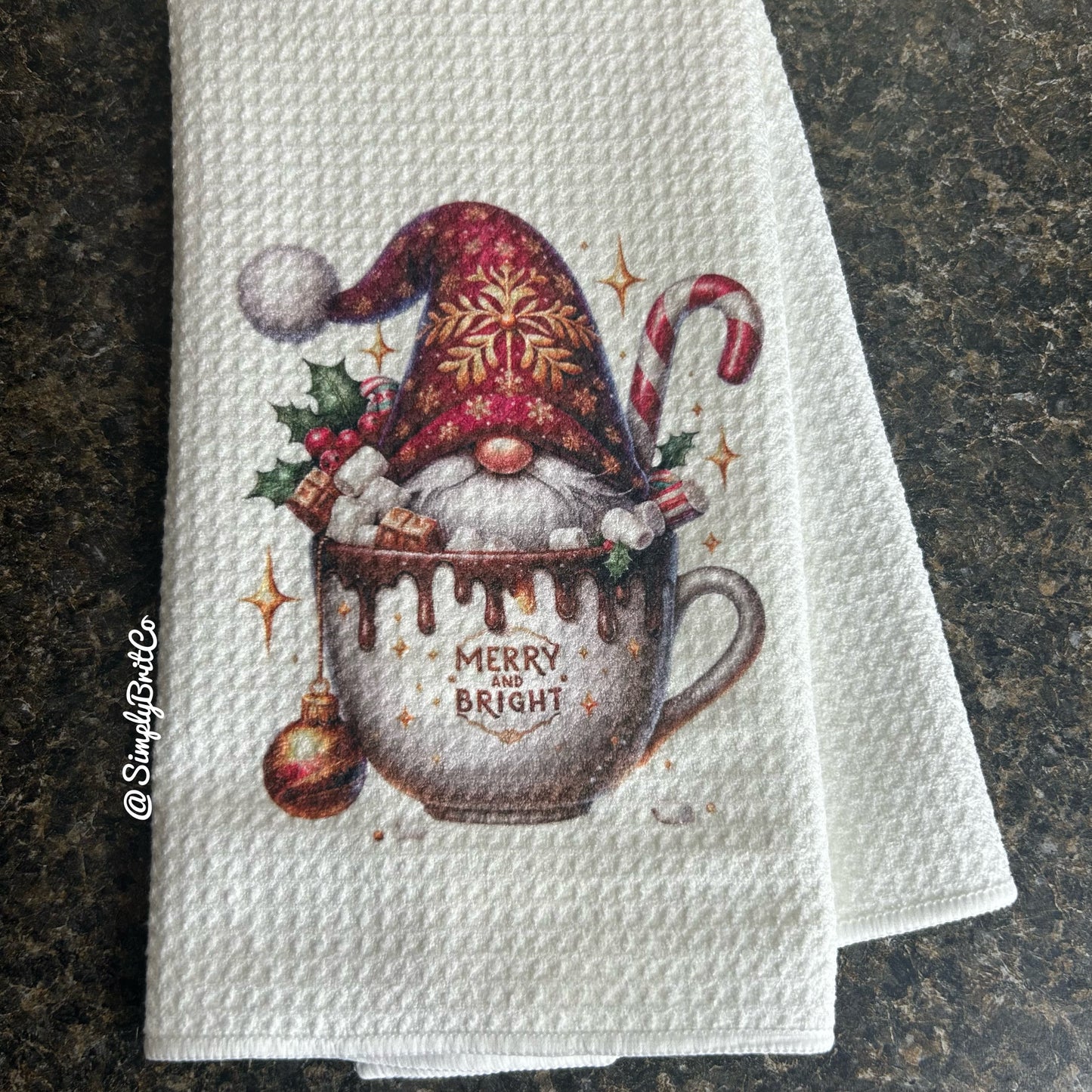 Merry & Bright Gnome Cup Kitchen Towel - Christmas