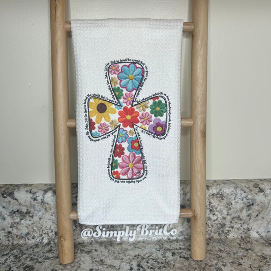 Cross Hand-stitch Look Towel | Easter Home Decor | Religious