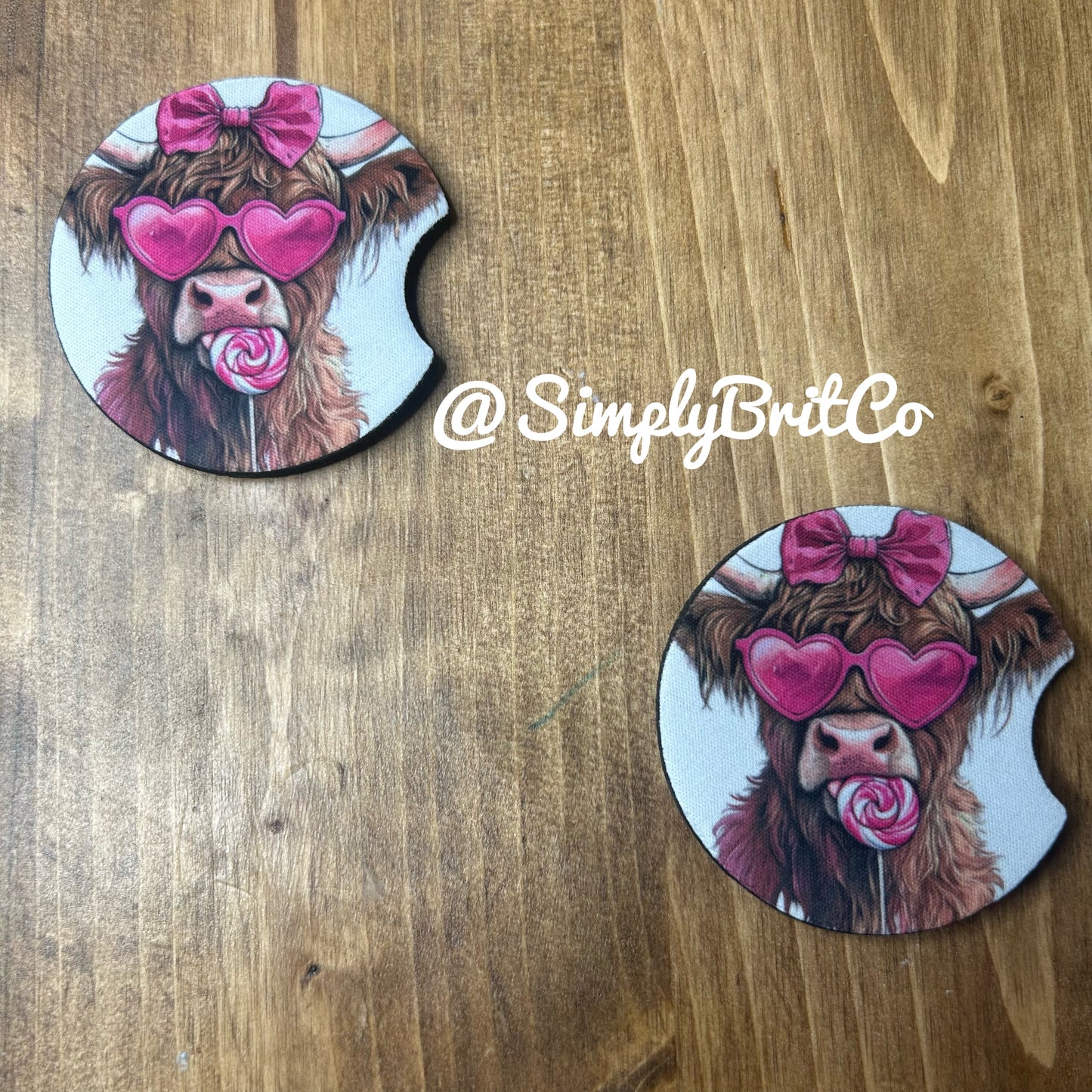Pink Highland Cow Freshie and Car Coaster