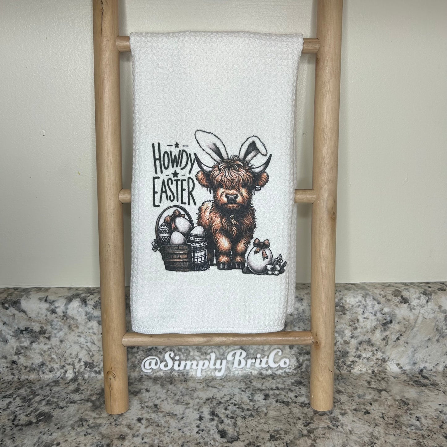 Howdy Easter Highland Cow Kitchen Towel | Easter Home Decor |