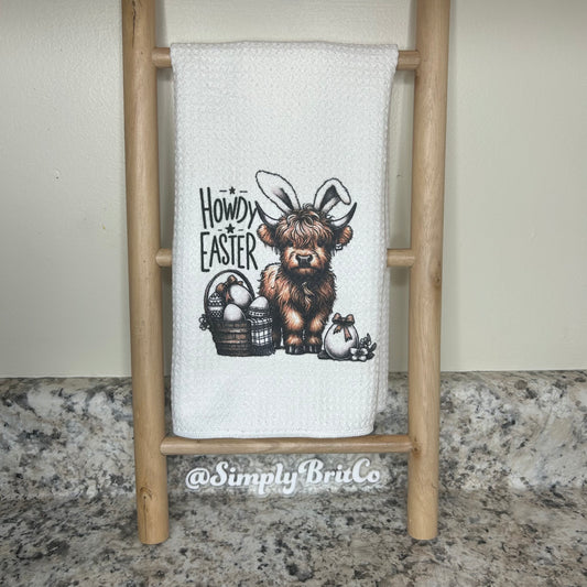 Howdy Easter Highland Cow Kitchen Towel | Easter Home Decor |