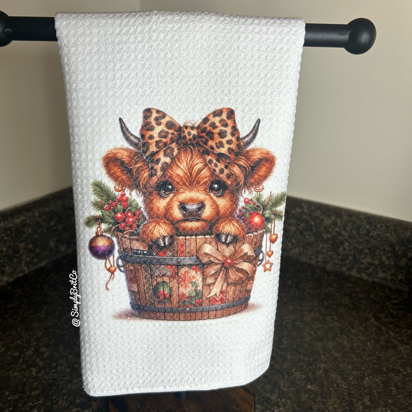 Cheetah Barrel Highland Cow Kitchen Towel - Christmas