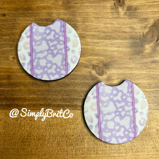 Purple Watercolor Set of 2 Car Coasters