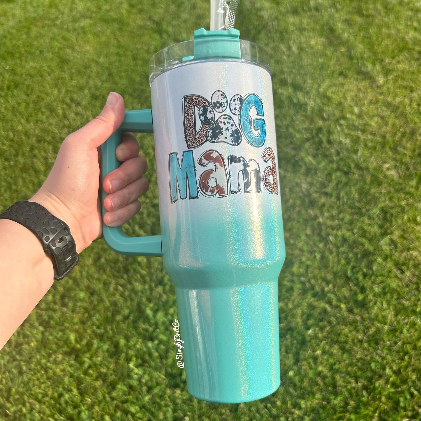 Dog Mama 40oz Tumbler | Shimmer Ombre | Cow | Teal