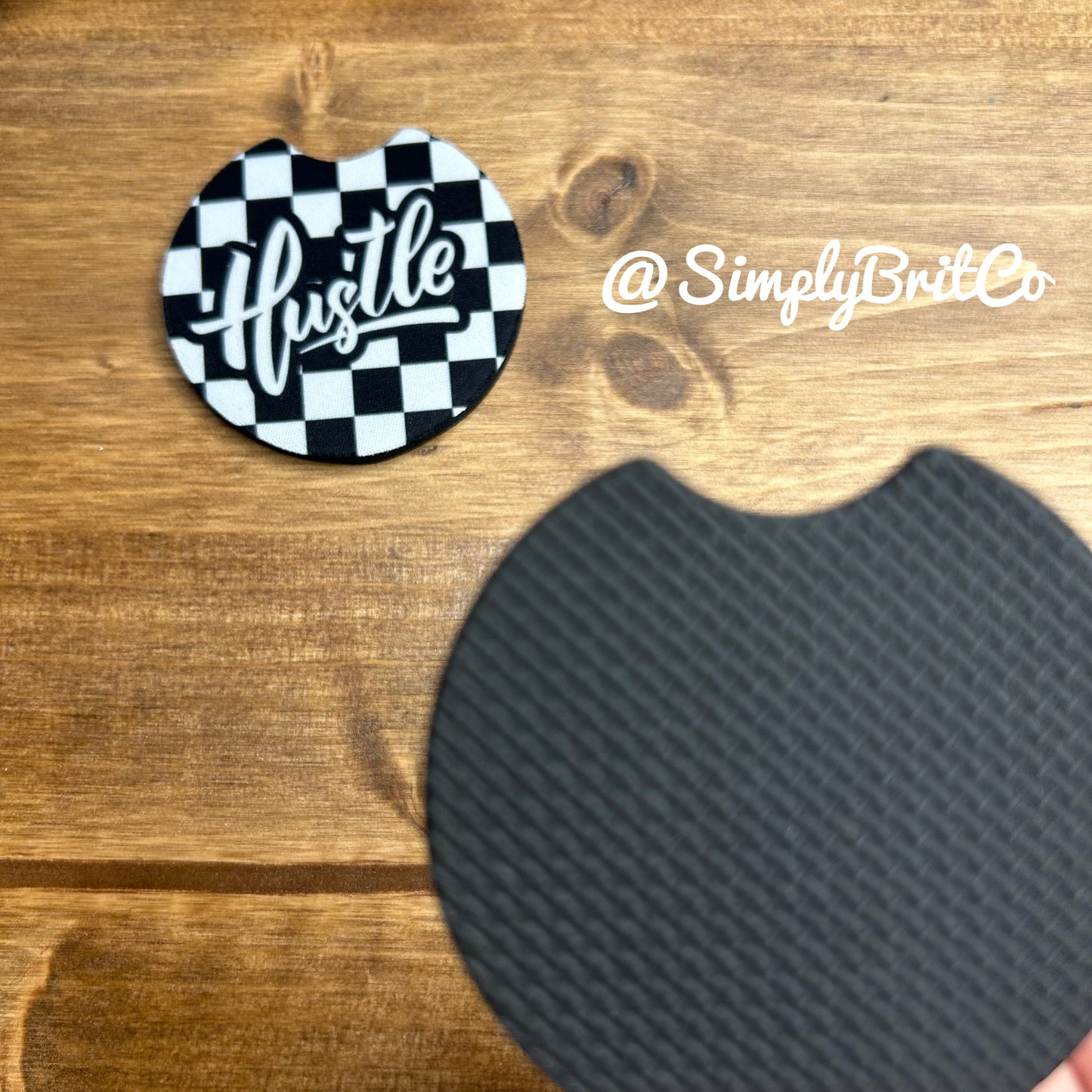 Black and White Checkered Hustle Set of 2 Car Coasters