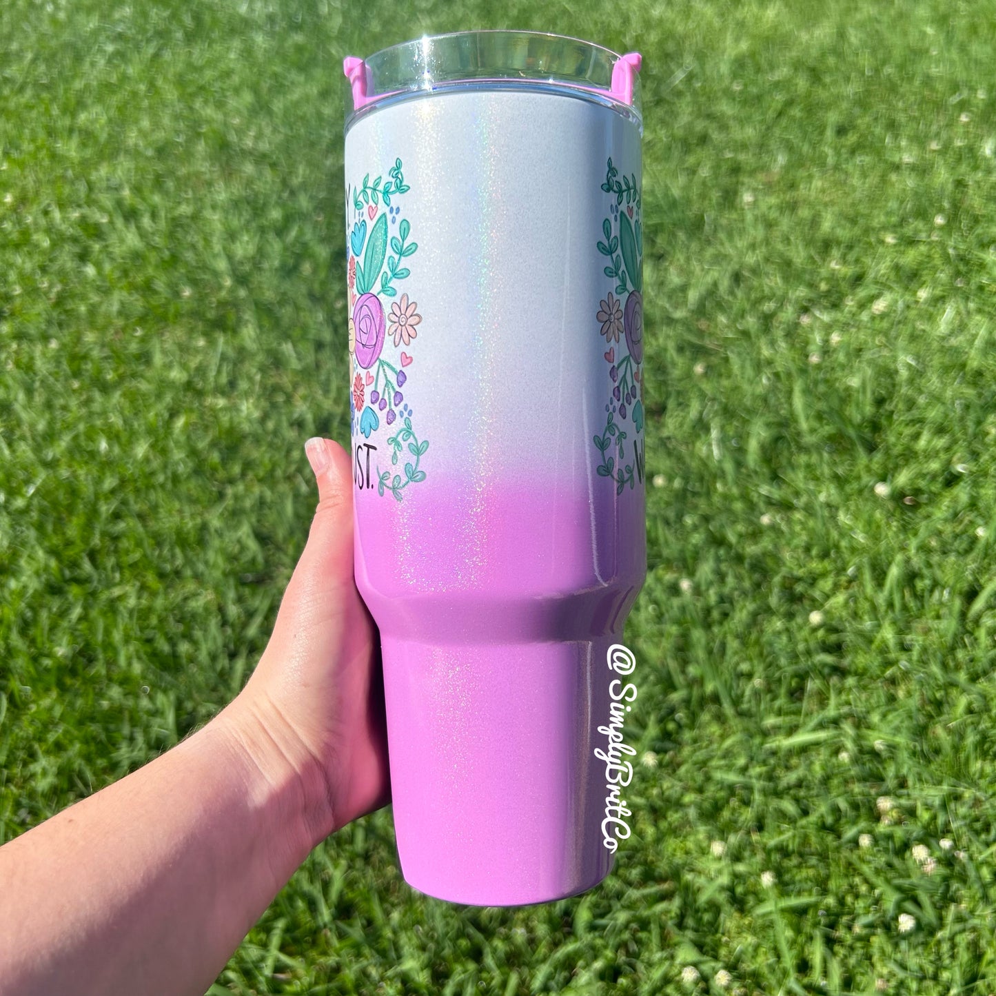 Pray Wait Trust Floral 40oz Tumbler | Shimmer Ombre