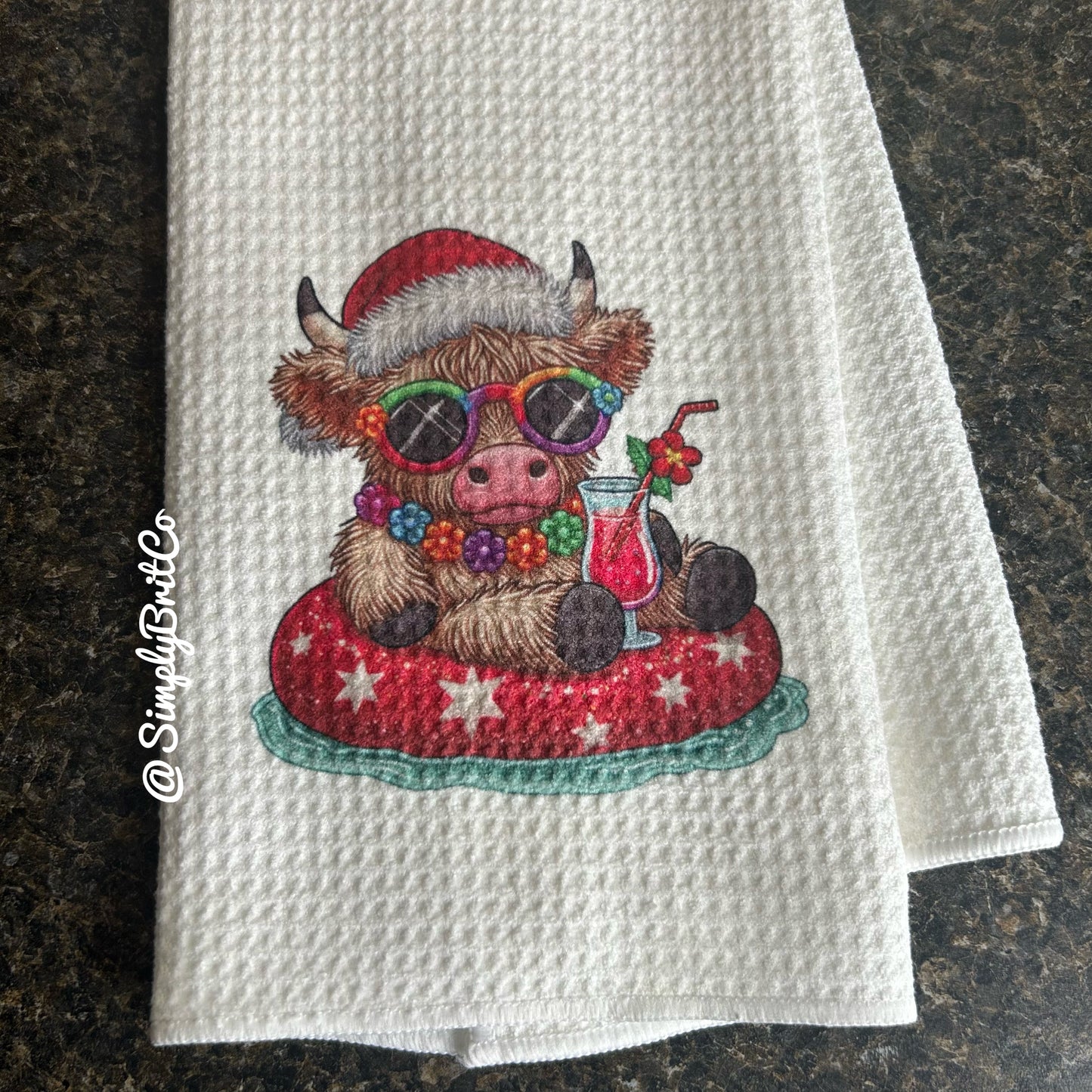 Christmas Highland Cow Float Kitchen Towel
