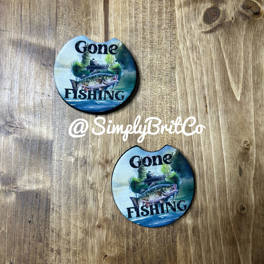 Gone Fishing Set of 2 Car Coaster