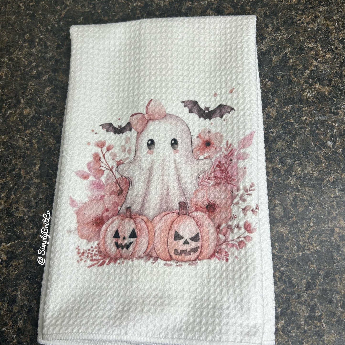 Pink Ghost Halloween Kitchen Towel
