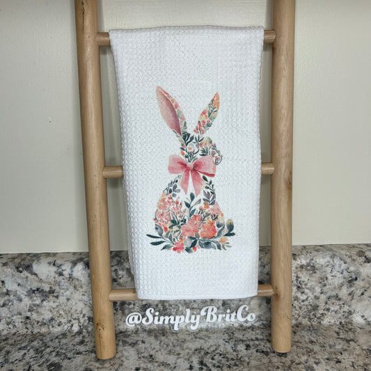 Sitting Floral Bunny Kitchen Towel | Easter Home Decor | Pastel